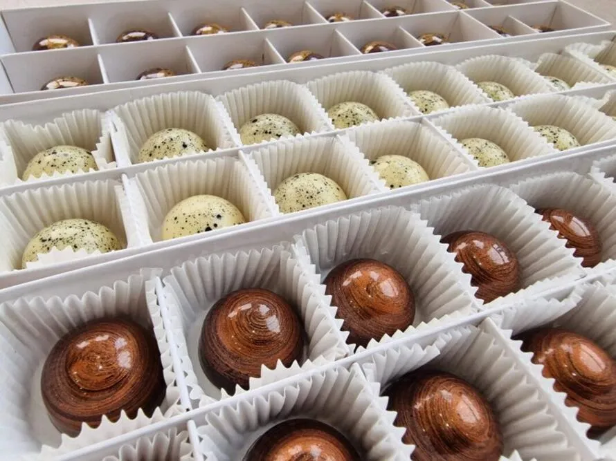 Box of finished chocolates ready for customers